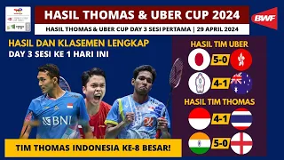 Hasil Thomas & Uber Cup 2024 Day 3 Hari ini: Indonesia VS Thailand | Klasemen Thomas & Uber Cup