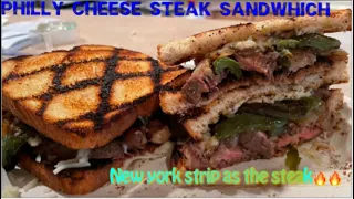 Making a PHILLY CHEESE STEAK SANDWICH with NEW YORK STRIP STEAK AS THE STEAK!!!