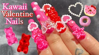 XL Kawaii Valentine Nails Gummy Bear Pearls Donuts Nail Art asmr Born Pretty #longnails #nailart