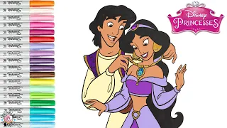 Disney Princess Coloring Book Page Aladdin and Jasmine Eric and Ariel The Little Mermaid