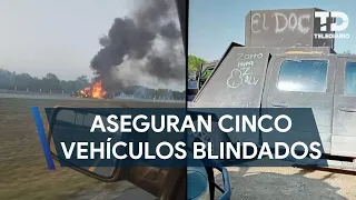 Aseguran cinco vehículos "monstruo" de grupo criminal en brecha El Venado en Nuevo León