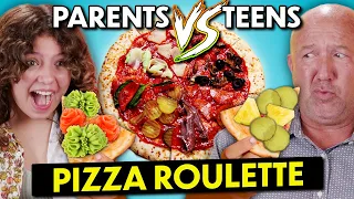 Teens Vs. Parents Pizza Roulette Trivia CHALLENGE! (Bugs, Pickles, Fish Sauce?!)