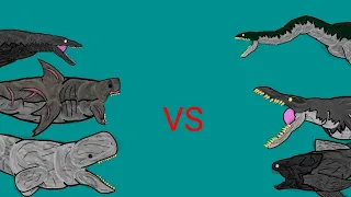 Megalodon,leviathan,mosasaurus vs liopleurodon,Dunkleosteus, plesiosaurus​