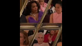 Angela Bassett reacts to Jamie Lee Curtis winning Best Supporting Actress at Oscars