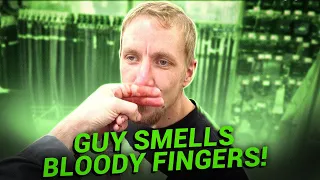 Guy Smells Bloody Fingers In Walmart!