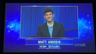 Jeopardy SEASON 38 PREMIERE, intro - Matt Amodio DAY 19 (9/13/21)