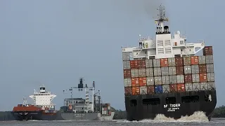 Container Ships Avoid Each Other At Curves