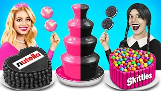 Desafio Alimentar: Rosa vs Preto | Batalha Alimentar Wandinha Addams vs Barbie por RATATA BOOM