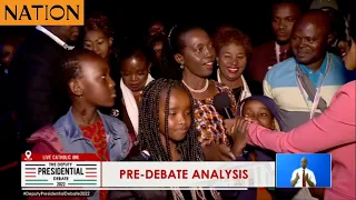 Martha Karua arrives for the deputy presidential debate with her grandchildren