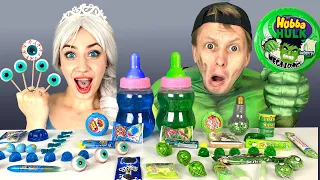 Blue Food vs Green Food Challenge Compilation 그린 블루 푸드 챌린지 Mukbang Elsa Frozen VS Hulk from OM NOM