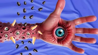 ASMR ANIMATION TREATMENT 🚑 Removal dog tick, worms & maggots from infected hand