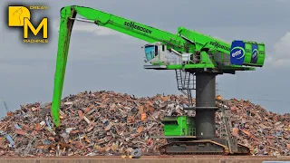 HEAVY METAL KING! Giant excavator Sennebogen 880 material handler loading & discharging scrap metal