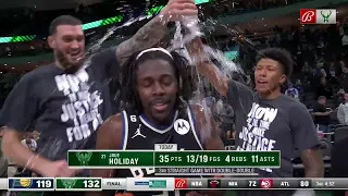 Jrue Holiday is not a fan of water bath celebrations 😂 | NBA on ESPN