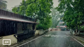 Walking during Heavy Rain and Thunder in a South Indian Village in Kerala | Relaxing Rainy Day Walk