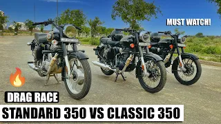 Drag Race🔥 Royal Enfield Standard 350 vs Classic 350 ❤️ Bullet Lovers Must Watch!!!