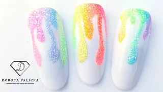Gliterry hugs rainbow ombre nail art drips. Sugar ombre drip nail art