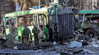 Watch the shocking moment a deadly missile hits a bus in Kyiv