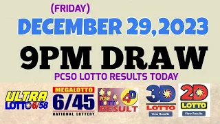 Lotto Result Today 9pm draw December 29, 2023 6/58 6/45 4D Swertres Ez2 PCSO#lotto