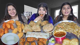 Whispering Country Name Food Challenge | Spicy Momos, Noodles, Samosa, Burger, Rasgulla, Pav Bhaji..