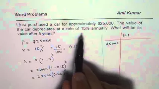 Find Depreciation of Car after 5 years Word Problem Solution MCR3U