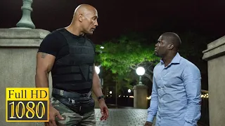 Dwayne Johnson and Kevin Hart vs the Black Badger in the film Central Intelligence (2016)
