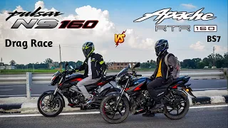 2023 Bajaj Pulsar NS 160 BS7 Vs TVS Apache RTR 160 2V | Drag Race | Shocking Results