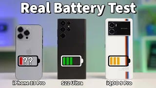 iPhone 13 Pro Vs Samsung S22 Ultra Vs iQOO 9 Pro Battery Drain Test - Unbelievable Results 😱