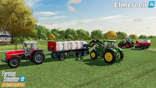 Farming Simulator 22🔸Elmcreek #04🔸Doing a Baling Contract. Harvesting Sorghum. Building a Cow Barn