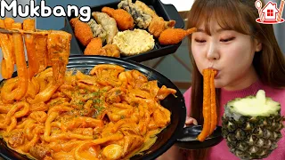 드디어 먹었어요!! 배떡 로제떡볶이 ❤ 분모자당면, 모듬튀김, 파인애플 샤베트🍍 먹방 Mukbang