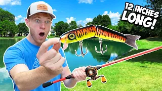 Fishing w/ a GIANT LURE in a TINY POND that's loaded with 10lb BASS!!!