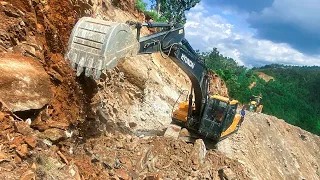 Extreme Mountain Road Construction: Excavator Operator Risks Life to Build New Path