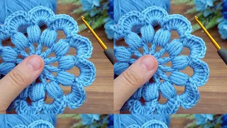 Woww!!!! blue color❤️ Very easy, very sweet crochet motif flower motif making #crochet #knitting