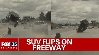 WILD VIDEO: SUV flies into the air, flips over on California highway