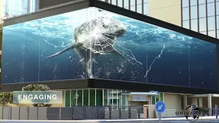 Public Media Art, "Whale Crack The Glass", Interactive Public Art Media Wall, 3D Digital Billboard