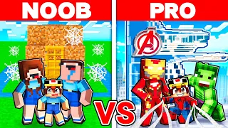 Avoir une FAMILLE de NOOB vs PRO SUPER HERO sur Minecraft !