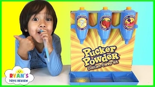 PUCKER POWDER Custom Candy Kit! Sweet and Sour Kids Candy Review! Ryan ToysReview ATN