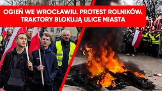 Protesty we Wrocławiu. Pojawił się ogień. Rolnicy blokują przejazd straży