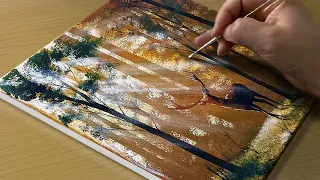 How To Paint a Morning Forest / Acrylic Painting for Beginners