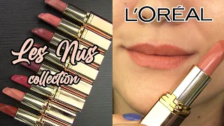 L'Oreal LES NUS Nude Lipstick Collection // LIP SWATCHES & Review