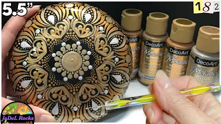 Gold Mandala Dot Art Rock Painting Tutorial Using DecoArt's Dazzling Metallics