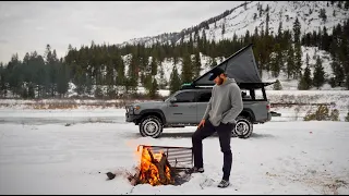 SOLO Winter Camping in MONTANA w/ Dog - Fresh Elk Burgers & Hot Springs (ASMR)