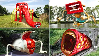 😱 TRAIN EATER vs BRIDGE WORM vs THE EXTRA SLIDE vs MEGAHORN in real life