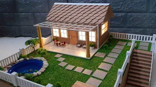 DIY HOME MINIATURE FROM CARDBOARD # 9 || BUILD A HOUSE WITH A GARDEN AND A FISH POOL