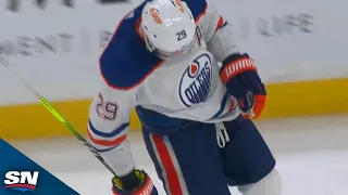 Leon Draisaitl's Tip Goes Over The Head Of Linus Ullmark As Oilers Even Up Late vs. Bruins