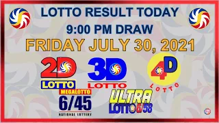 LOTTO RESULT TODAY 9:00 PM DRAWS July 30, 2021