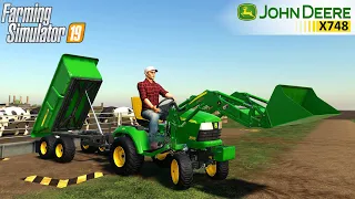 Farming Simulator 19  - JOHN DEERE X748 Mini Tractor Loader Unloads Potatoes For A Pigsty