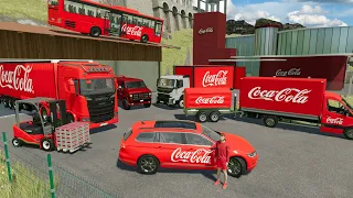 Entreprise Coca-Cola à 15.000.000€ pleine de camions et voitures Coca (vente d'une nouvelle saveur)