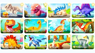 LEARNING ABOUT DINOSAURS: T-REX, TRICERATOPS, SPINOSAURUS, STEGOSAURUS - DINO KING GAMES 240201