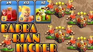 New Barbarian Kicker Attack Strategy With Overgrowth Spell! 13 Barbarian Kicker Th16 Attack Strategy