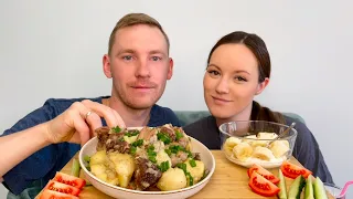 МУКБАНГ КАРТОШКА С МЯСОМ В КАЗАНЕ ШАШЛЫК РЕЦЕПТ ответы на вопросы MUKBANG POTATOES WITH MEAT RECIPE